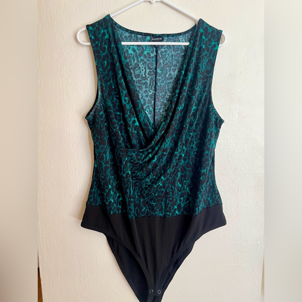 Torrid Teal and Black Leopard Print Bodysuit
